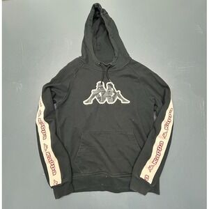 Kappa Hoodie Women's Small Black Logo Tape Sleeve Stretch Pullover Sweatshirt